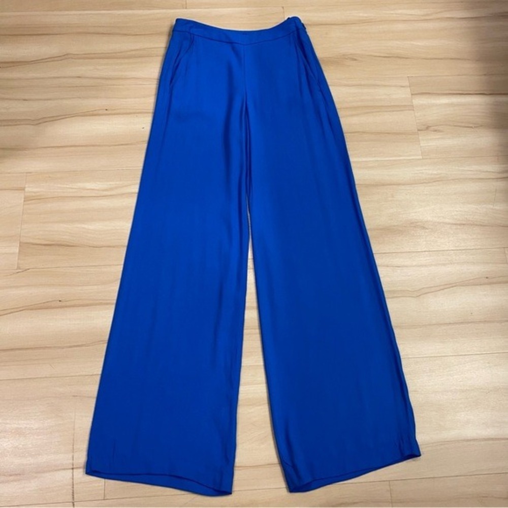FRENCH‎ CONNECTION Blue Wide Leg Pants Size 2 Bold Businesswoman Corporate Boss - Picture 3 of 15
